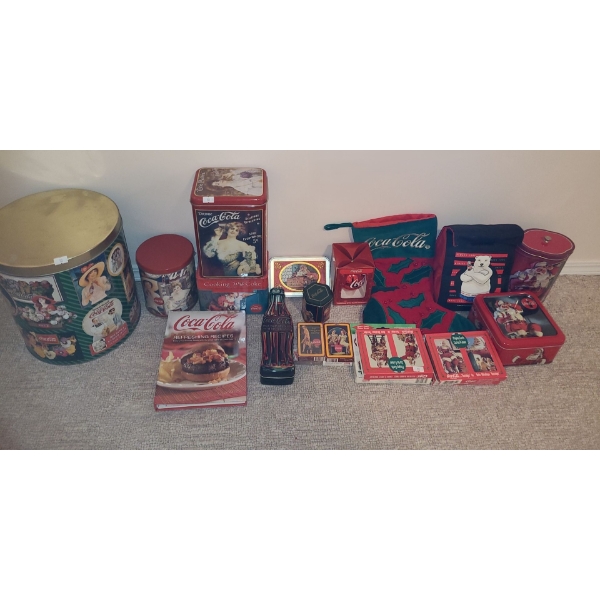 Coca-Cola Collectibles: Tins- Largest: 11 T, Cookbook, Ornament, Lunch Bag, Playing Cards