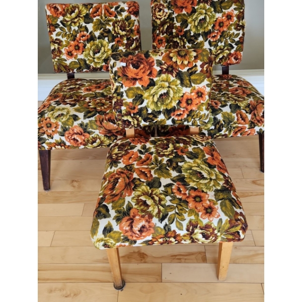 Trio of Vintage Upholstered Chairs- 21 W, 21 D, 28 T (Lighter Wood Legs) and Two 24 W, 22 D, 28 T 