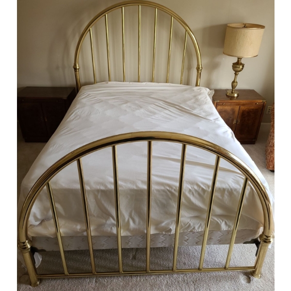  Double Bed Including Box Spring, Mattress, Brass Bed Frame 