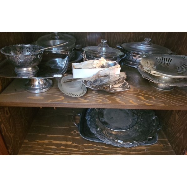 Assorted Metalware Trays and Dishes Including: Rectangle Tray 12 X 20 and Other Decor 