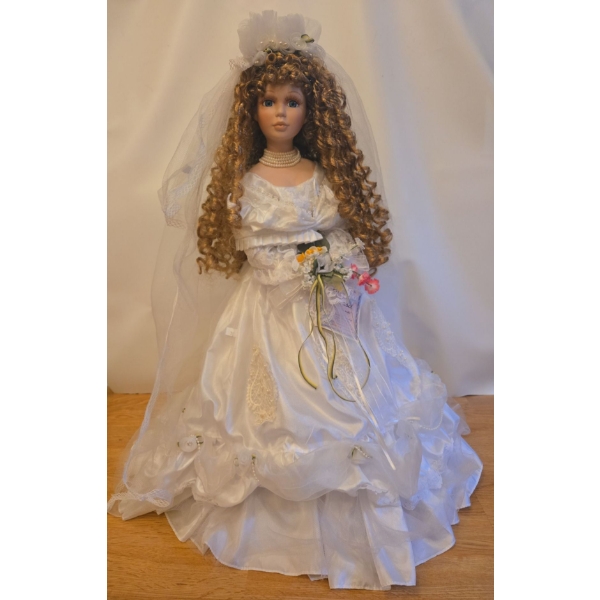 Vanessa Porcelain Doll in White on Stand - 24T 