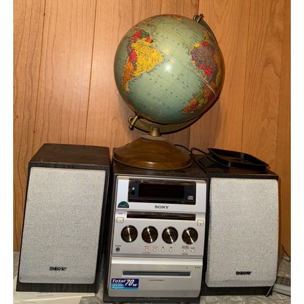 Vintage Sony Compact Stereo System Model#CMT-EX1 & Vintage Globe