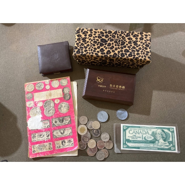 Coins, Bills, and Ephemera With Storage Boxes