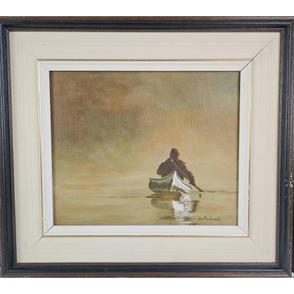Macdonald Painting Depicting a Lone Rowboat on Calm Water