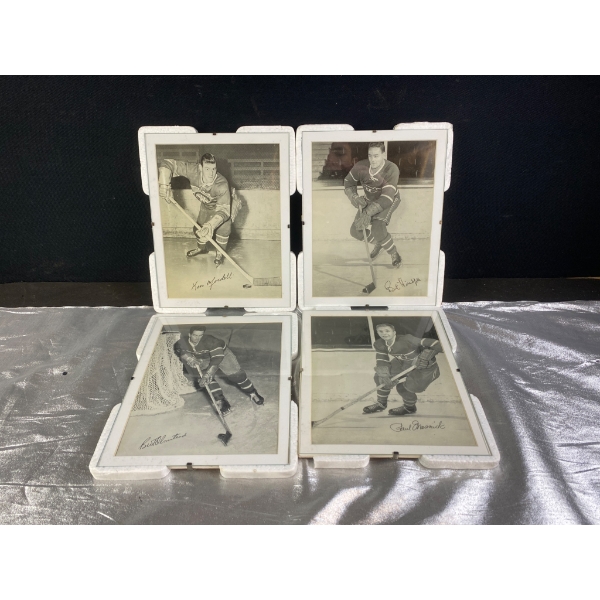 Four Signed Vintage Ice Hockey Photographs in Display Frames