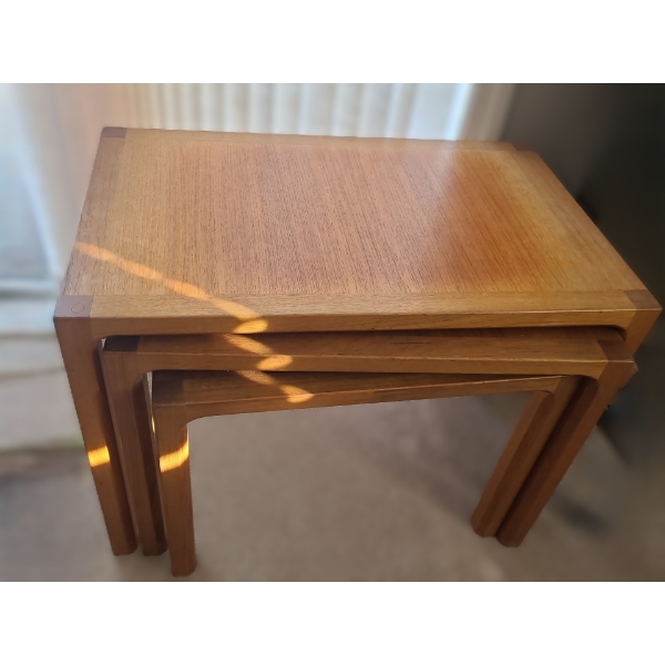 Set of 3 Teak Nesting Tables: Largest 24.5 W, 15 D, 17 T  
