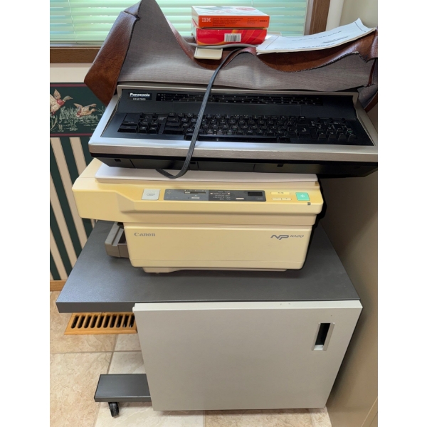 Panasonic KX-E7000CB Typewriter & Vintage Canon Copier & Metal Cabinet