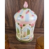 Image 2 : Amber Glass Goblets and Hand-Painted Ceramic Jar