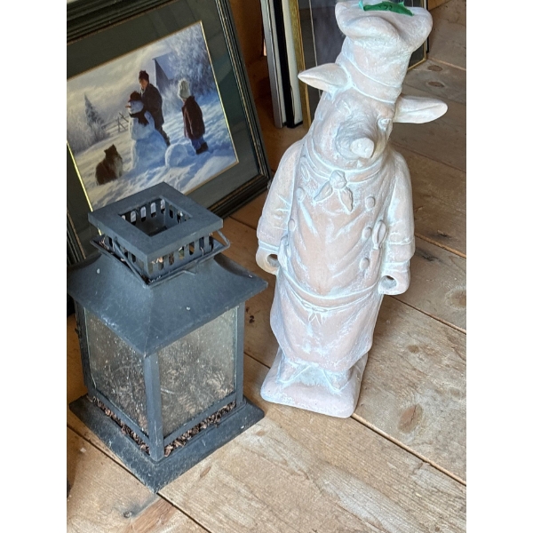 Chef Pig Sculpture H26" & Lantern 16"H 