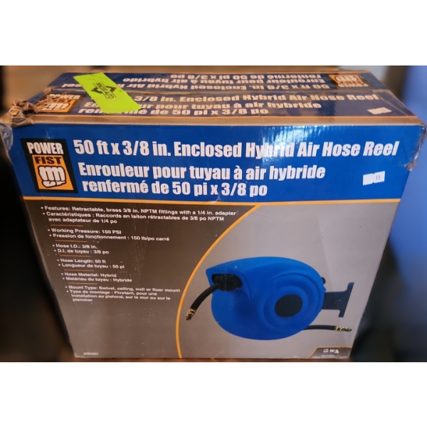 Power Fist 50 Foot X 3/8 Inch Enclosed Hybrid Air Hose Reel 