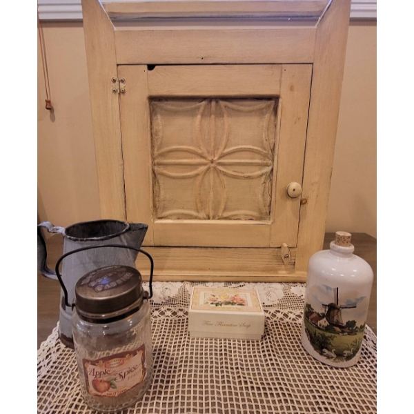 Wooden Wall Cabinet, Collectibles and Decor Items