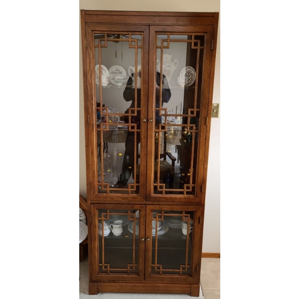 Oriental Detailed Wooden China Cabinet (Cabinet ONLY, Contents NOT Included) - 32W, 18D, 76T 