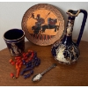 Image 1 : 24K Plate Hellas 'Ceramotechnica' Pitcher & Cup, Ancint Corinth Signed Plate, 835 Greek Silver Spoon