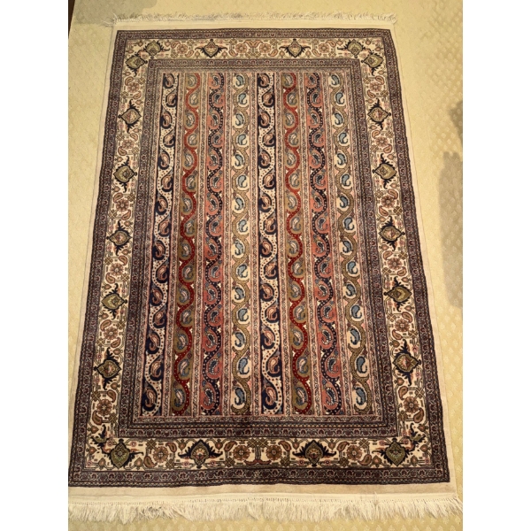 Handmade Persian Qom Rug -Intricate Paisley Fine Knot Density w/ The Highest Quality Silk 49"x74"