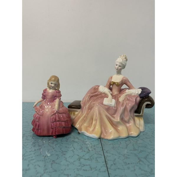 Royal Doulton "Reverie" figurine, smaller figure is Royal Doulton "Rose" figurine. 