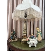 Image 3 : collection vintage decorative items including brass table lamp with a fringed fabric shade much more