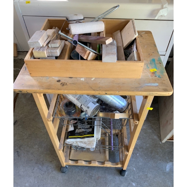 Wood Side Table With Art Supplies 19 x 15 x 33T