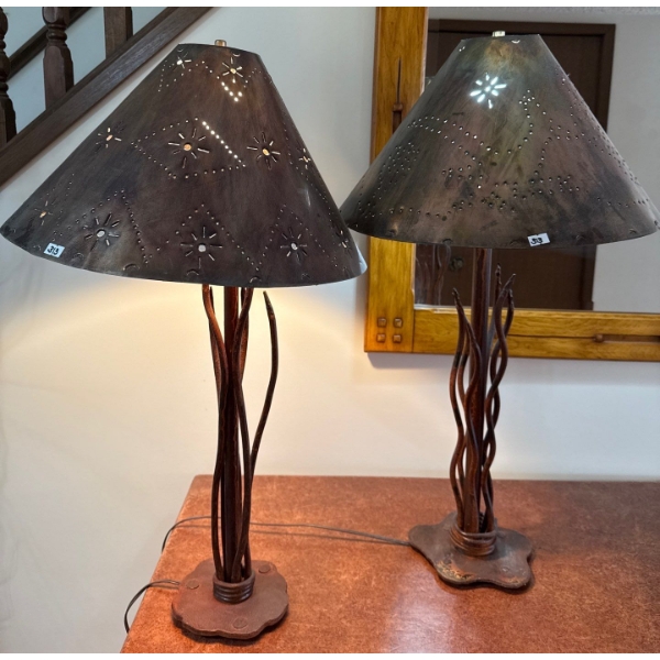Metal Western Lamps Copper Shades 32T - Looks like wood - but is steel. 