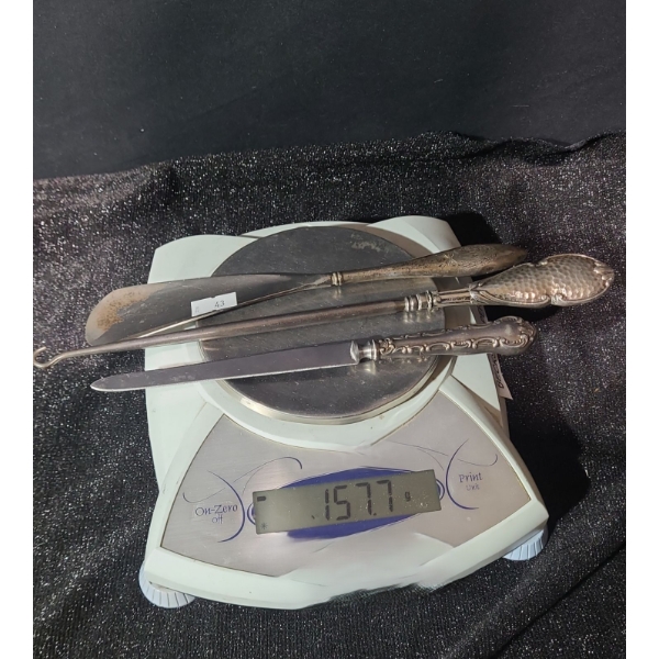 Sterling Shoehorn, Lacer and Letter Opener- Total Weight: 157.7 Grams, Blade Stainless