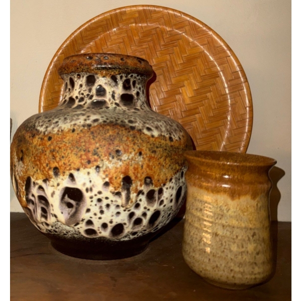 Vintage Ruscha Ceramic Art Vase "Fat Lava" - Made In West Germany 12"Tall