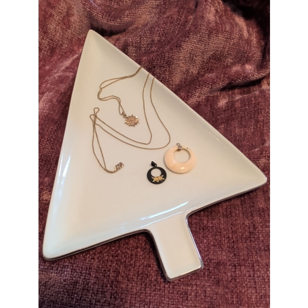 Stamped 10k Yellow Gold Extra Long Necklace Sun Pendant and Carved Bone Charm