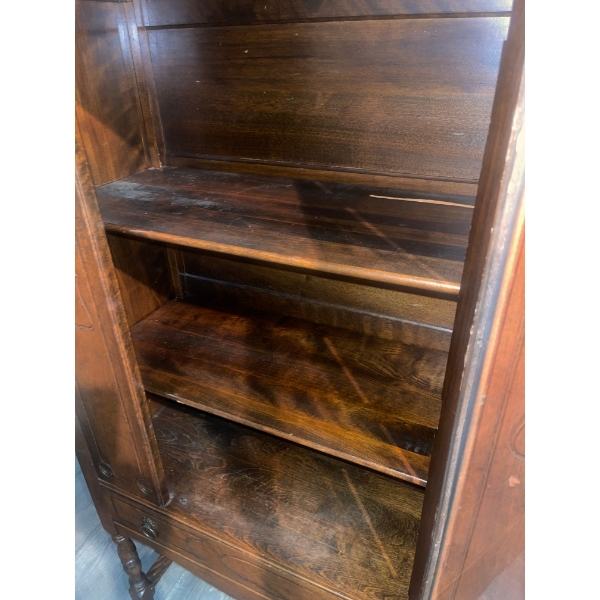 Antique Art Deco Walnut China Hutch - Jacobean Style 35x15x62