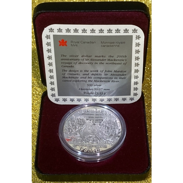 1989 200th anniversary of Sir Alexander Mackenzie's Voyage 50% Silver Coin, 23.33 grams