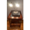 Image 1 : Mahogany Glass Top Multi Tiered End Table 24x25x25  w/ Vintage 2 Light Lamp 