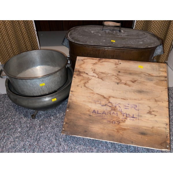Antique Wash Basin 28W Cash Register & Colander 