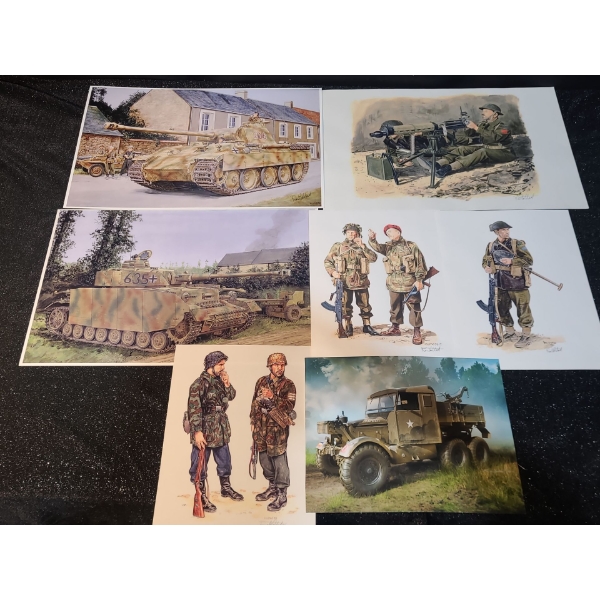 Assorted War Prints, Artist: Volstad, 17 x 11 Unframed and Photo of Army Truck 8.5 x 11 Unframed 