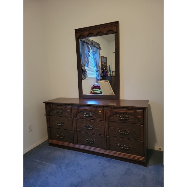 Vintage Double Wide Dressing Table w/ Stand Up Mirror 61x18x63