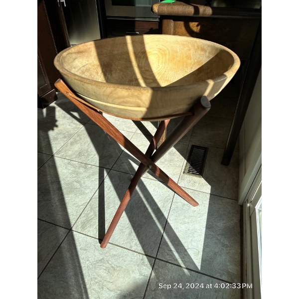 Tableside Wooden Serving Bowl on Stand