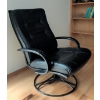 Image 2 : Danish Postmodern Black Genuine Leather Swivel Lounge Chair In Excellent Condition