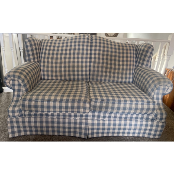 High Quality Plaid Fabric Love Seat  60w x 37d x 35h  Durable Well Made Furniture Small Sofa