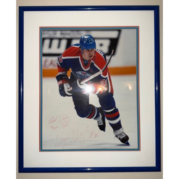 Wayne Gretzky/ Oilers Autographed Photo 23 X 27, Framed Under Glass 