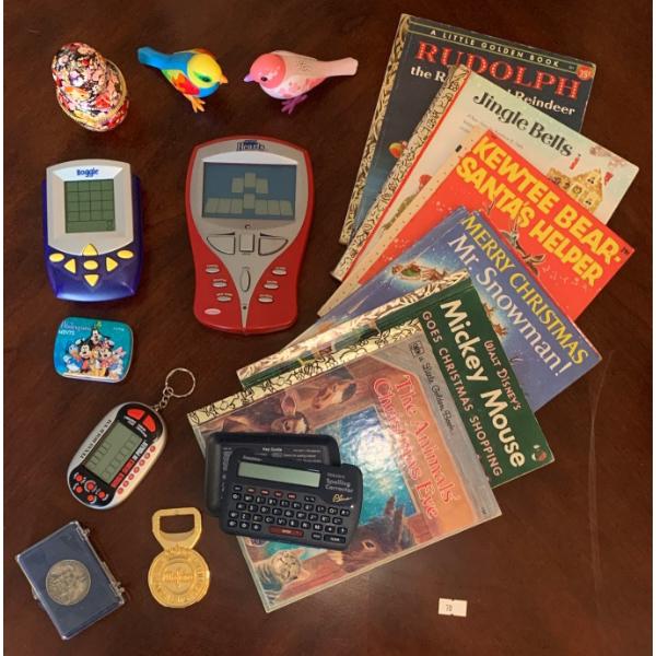 Assorted 'Lil Golden Books' w/ Trinkets & Handheld Gaming Devices