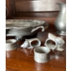 Image 2 : Pewter Collection - Antique I. Vickers Pewter Warming Plate, Pitcher, Pewter Chicken, Napkin Holders