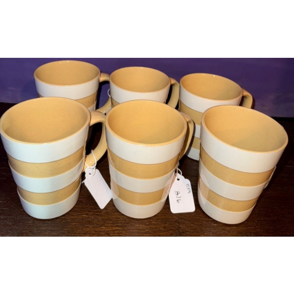 Original Cornish Kitchenware By T.G.Green - Six Striped Coffee Mugs