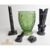 Image 4 : Carved Figurines and Textured Green Glass Vase