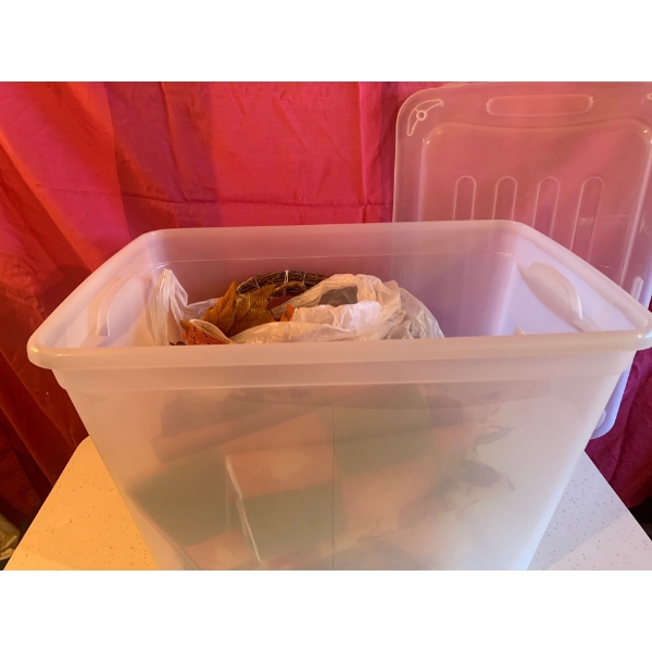 Plastic Tote Full of Fall Decor