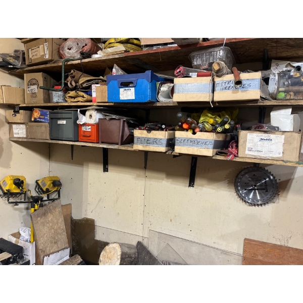 bottom 2 shelf of miscellaneous items, tools, screwdrivers, and so much more