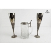Image 1 : Godinger Silver Plate Champagne Flutes 9.5''INCHES H, Vintage German Glass Beer Stein 6''INCHES IN H