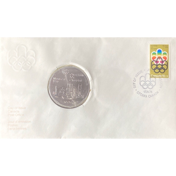 1976 Day of Issue Montreal Olympic Coin & Stamp 92.5% Silver 48.6 Grams