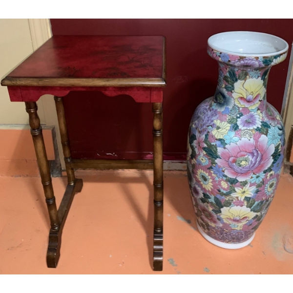 Wooden Nesting Tables Set of 3 with Painted Design- Tallest 26 T, 20 L, 16 W, Also Includes Vase 