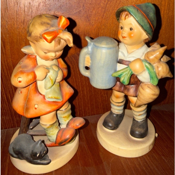 Vintage Porcelain Goebel Hummel Figurines- "For Father" & "Girl With A Black Cat"