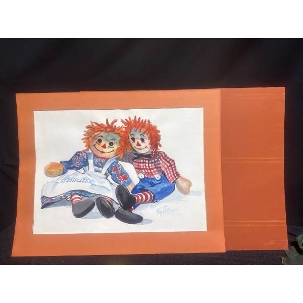 Watercolor Painting of Raggedy Ann and Andy by Kay Patterson