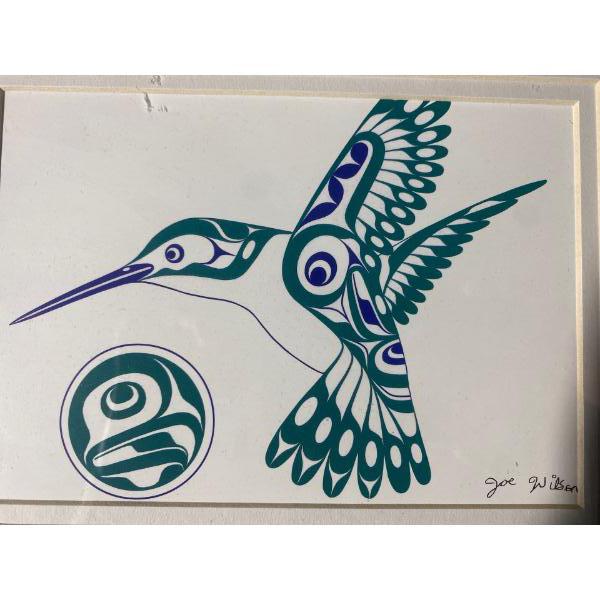 "Hummingbird & Moon" by Coast Salish Artist Joe Wilson (9" x 7.5" Inches Before Frame)