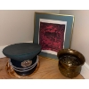 Vintage Free Mason's Captains Hat Brass Cauldren & Tapestry Art 10x12
