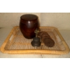 Image 1 : Bamboo Serving Tray Chinese Style Wooden Humidor 10"Tall & Antique Bell