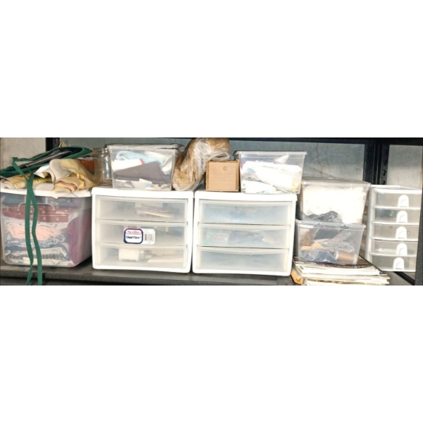 Assorted Fabric & Sewing Supplies in Mini Storage Dressers  Some Teddy Bear Fluffy Fabric